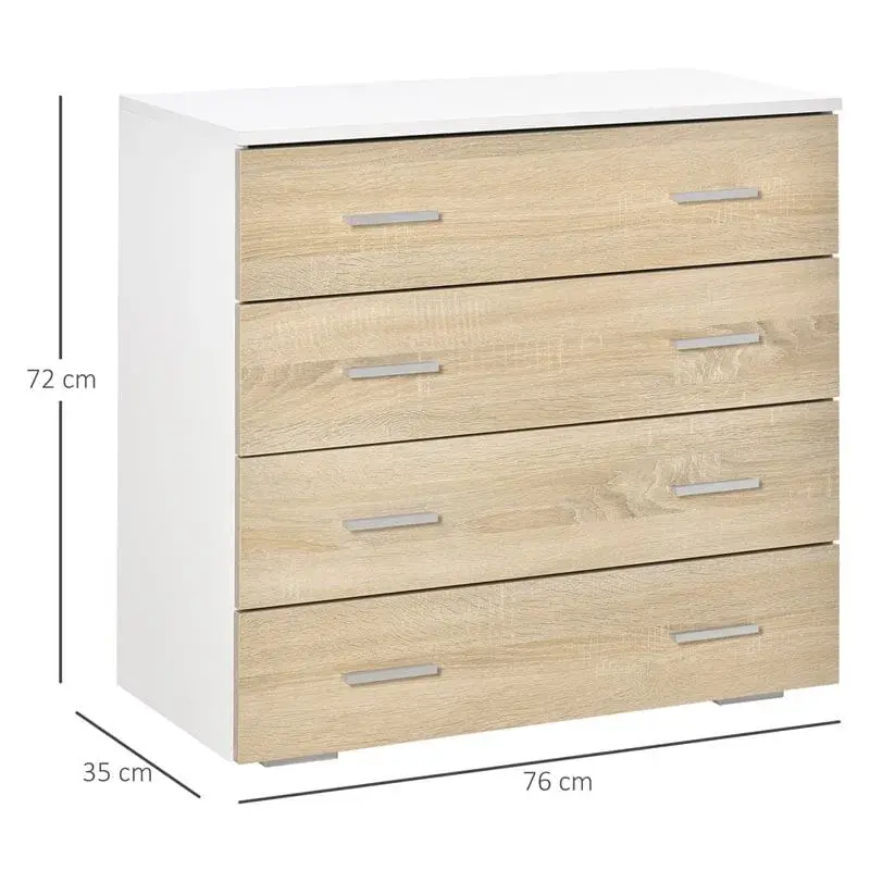 Cómoda de 5 Cajones Cómoda Homcom 4 cajones blanco/natural 72x76x35 cm