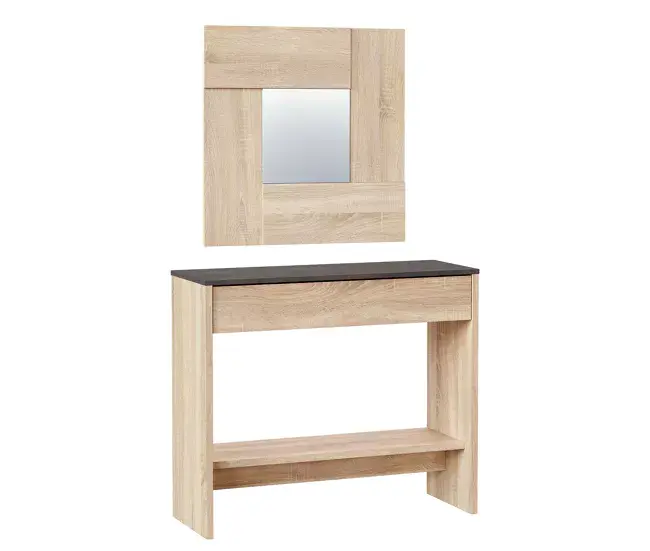 Cómoda de 5 Cajones Mueble recibidor Pablo 1 cajón + espejo, color roble y óxido, 92 cm extenso