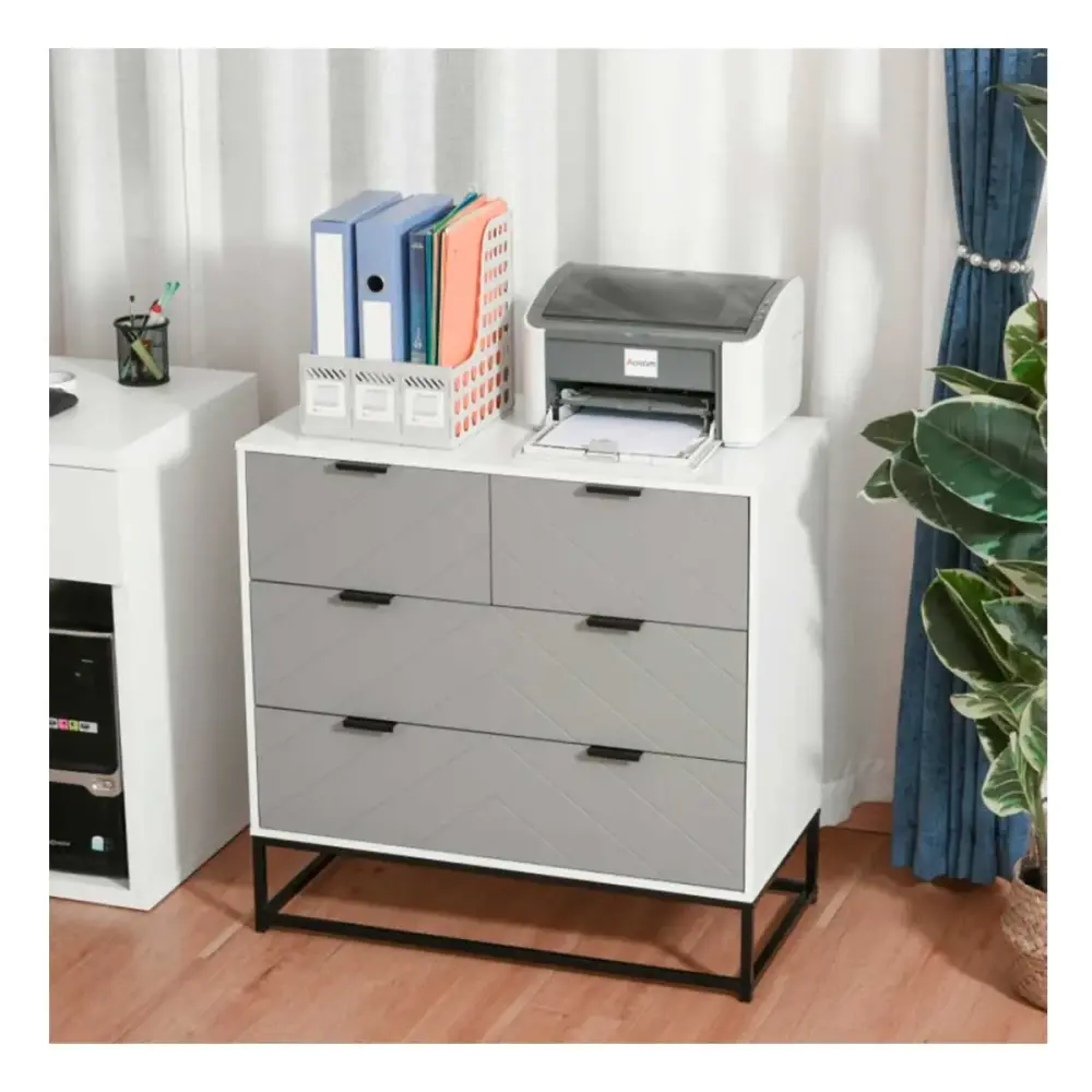 Cómoda Homcom 4 cajones blanco/gris 79x80x40 cm con Patas Ajustables