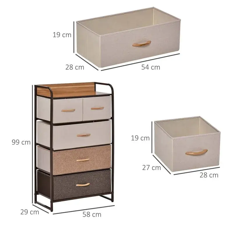 Cómoda Homcom 5 cajones de lino marrón 99x58x29 cm