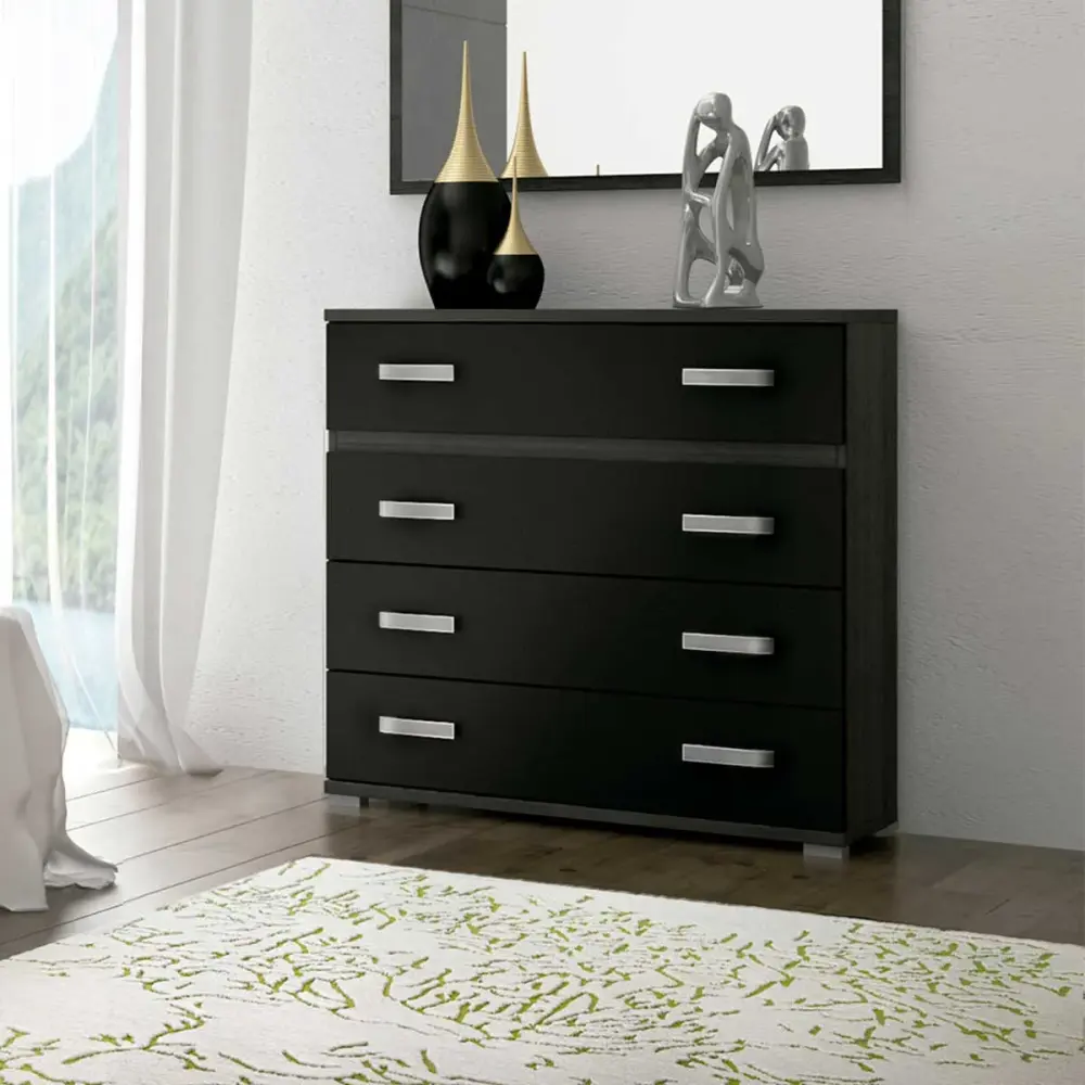 Cómoda Rambla 4 cajones ceniza/negro 89,6x89x39,6 cm