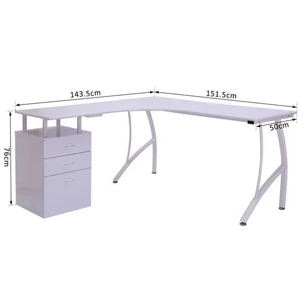 Escritorio Homcom con cajonera blanco 76x151,5x143,5 cm