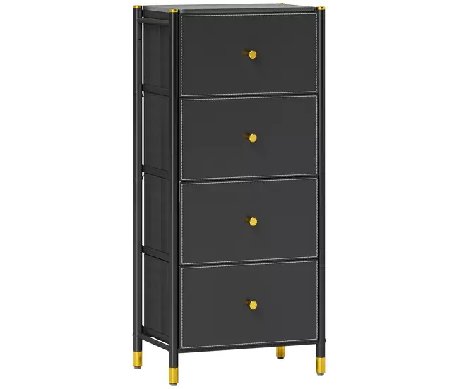 HOMCOM Cómoda para Dormitorio Cajonera de Tela con 4 Cajones Plegables con Frentes de PU y Marco de Acero Cajonera para D...