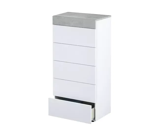 Mesa de Noche Cómoda Dferri, Cómoda de 5 cajones, Cómoda para el dormitorio, Cómoda moderna, 61x40h118 cm, Blanco