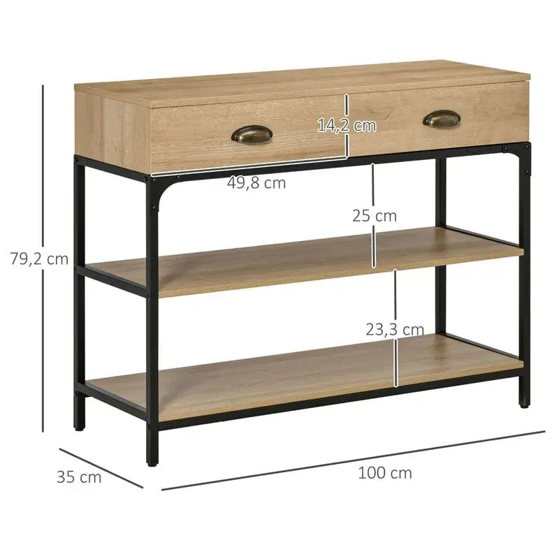 Mueble recibidor Homcom 2 cajones + 2 estantes roble 79,2x100x35 cm