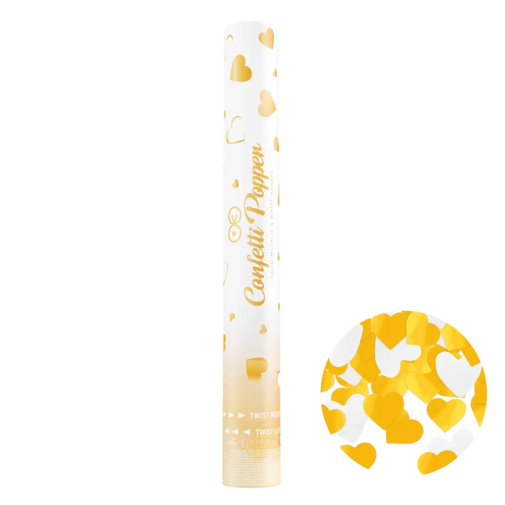 Adorno Festivo Confeti de corazón blanco y oro metalizado, 40 cm