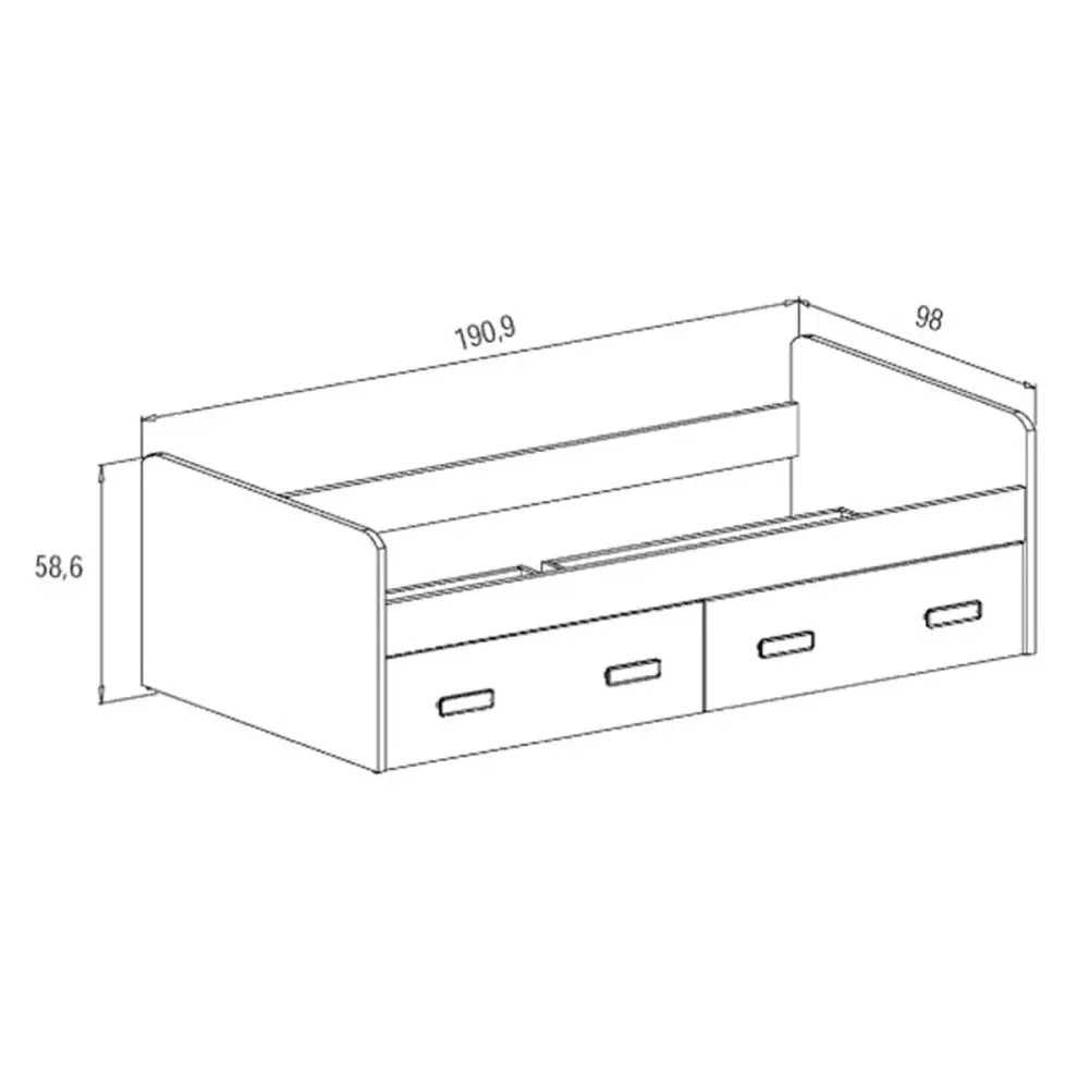 Cama nido Donald 1 cama 2 cajones 58,6x190,6x98 cm
