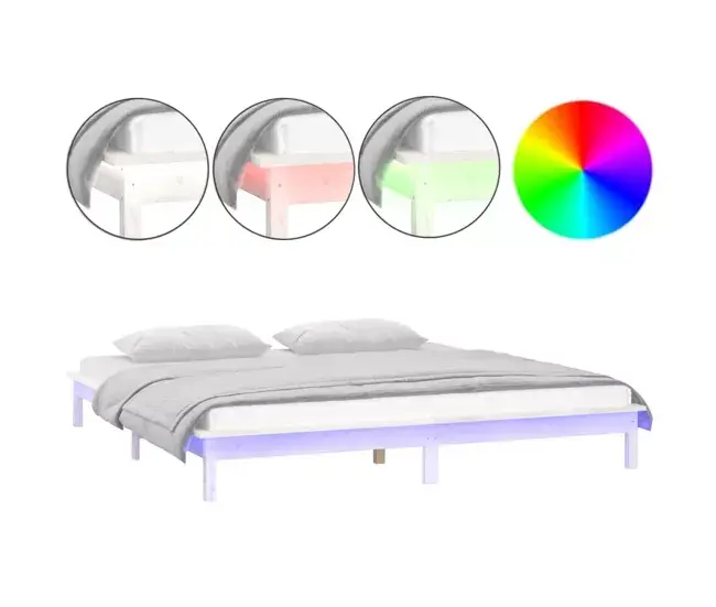 Estructura de cama con LED madera maciza gris 135x190 cm