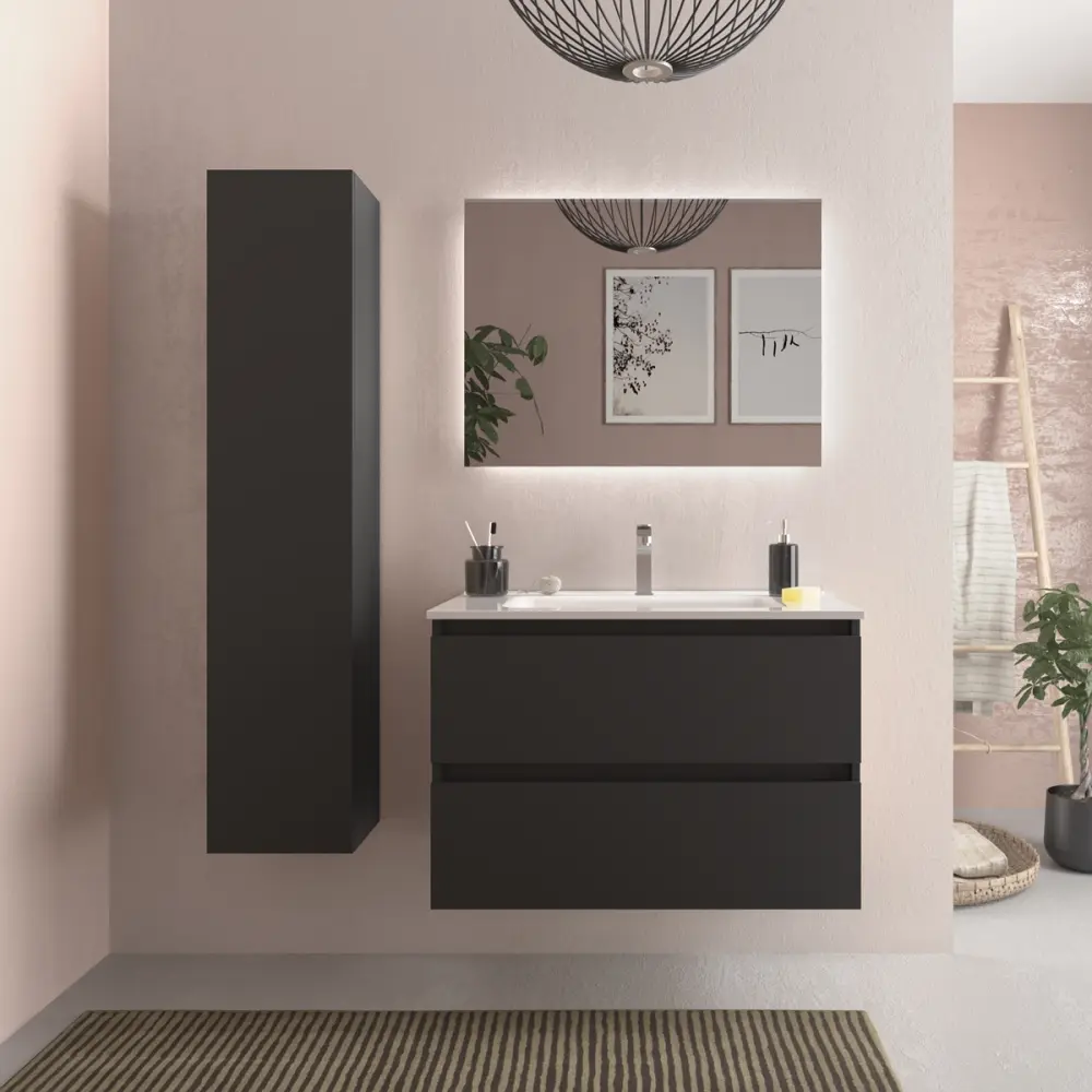 Mueble baño bequia 80 cm negro mate | lavabo