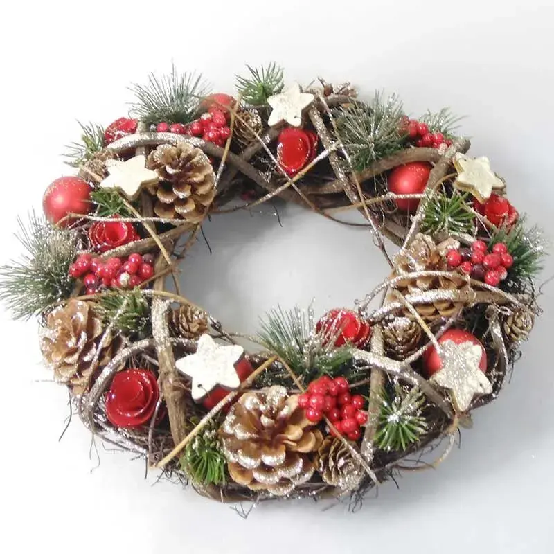 Artesanal de Calidad Corona navideñ decorativa con estrellas verde/rojo Ø25 cm