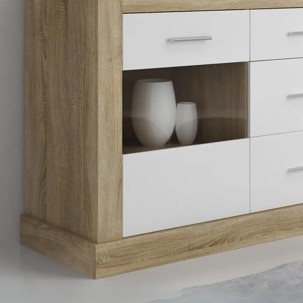 Aparador Chellen 5 cajones + 2 puertas de cristal 88,1x170x49,8 cm