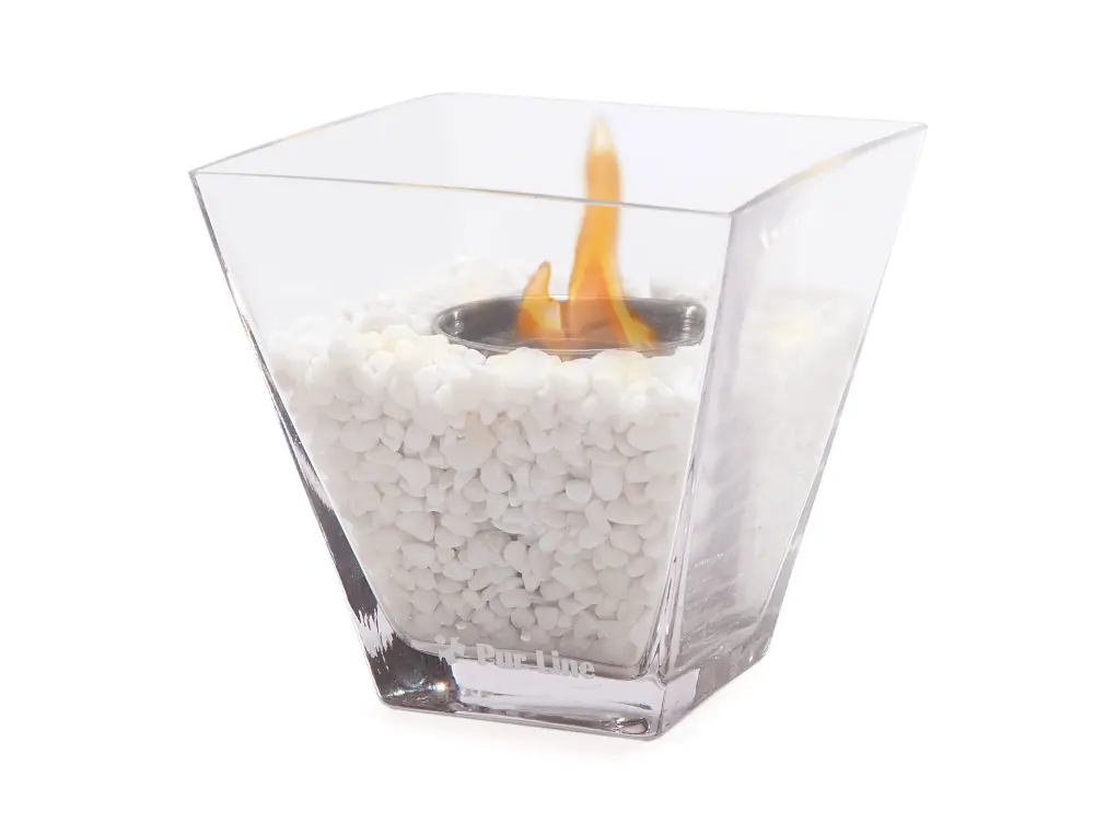 Pinzas de Hielo Chimenea de etanol de sobremesa en cristal templado con piedras decorativas