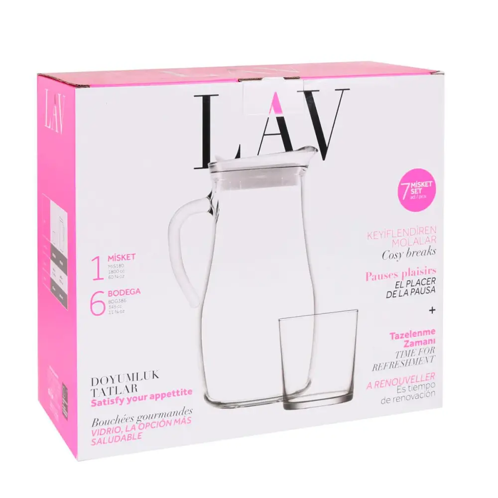 Set de jarra de agua + 6 vasos LAV vidrio transparente