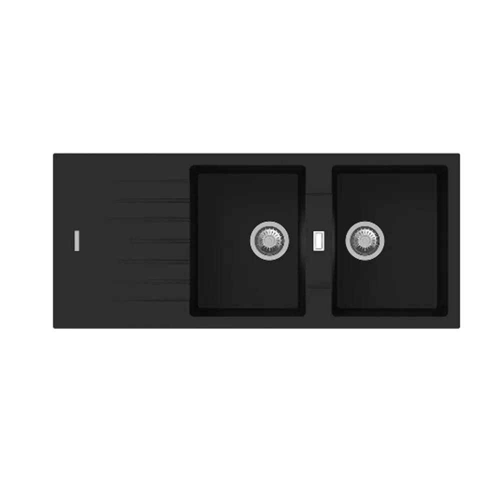 Lavabo de cocina de resina con 2 cubetas 116x50xH. 20 cm - Negro