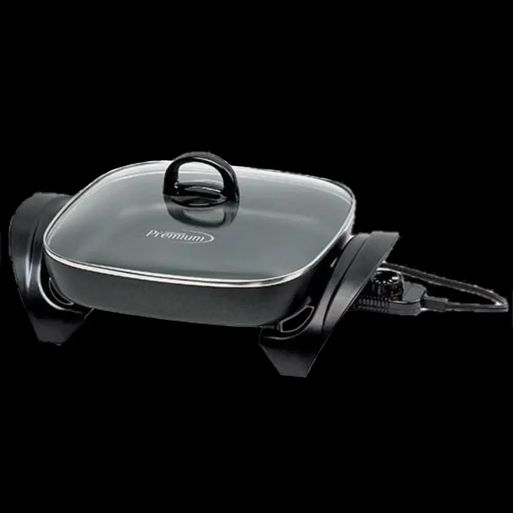 Sartén eléctrica Superior de 1200 vatios y 30 cm con tapa de vidrio transparente, color negro