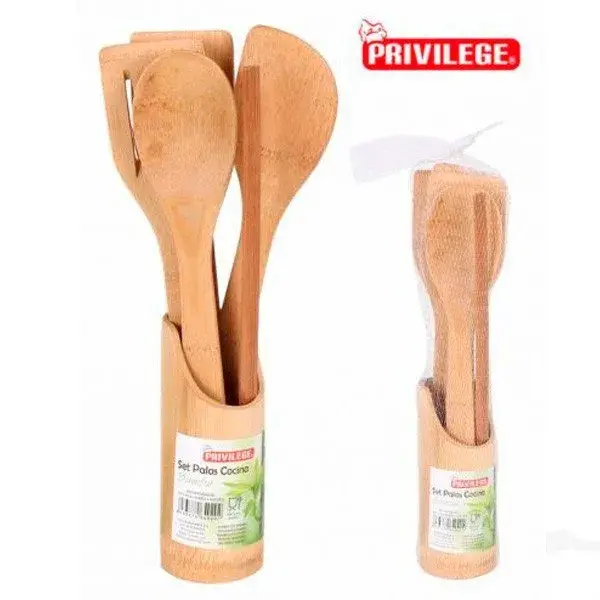Set 4 palas de cocina Privilege bambú con soporte