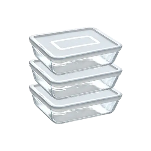 Set di 3 piatti rettangolari vetro con coperchi - Cook & Freeze