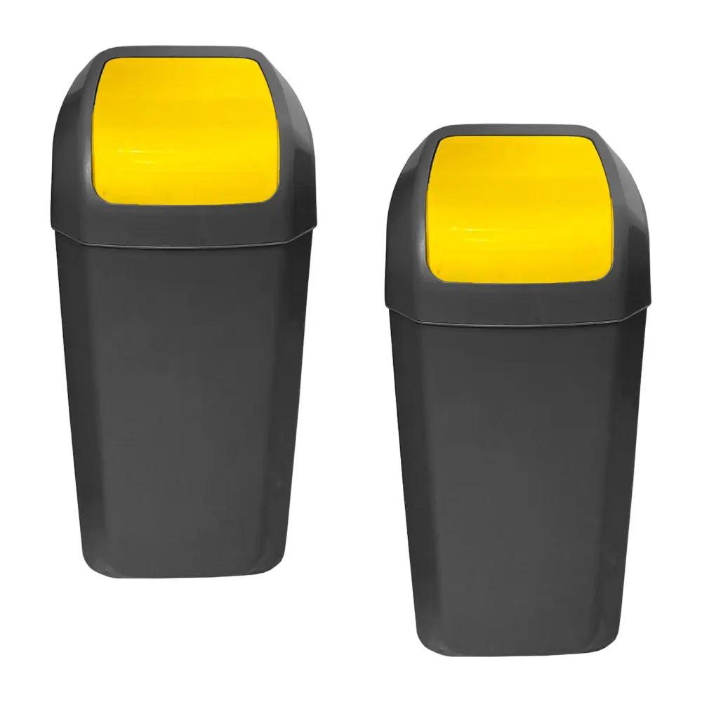 Gran Capacidad Set de 2 cubos - papeleras con tapa basculante de 15l/u color amarillo