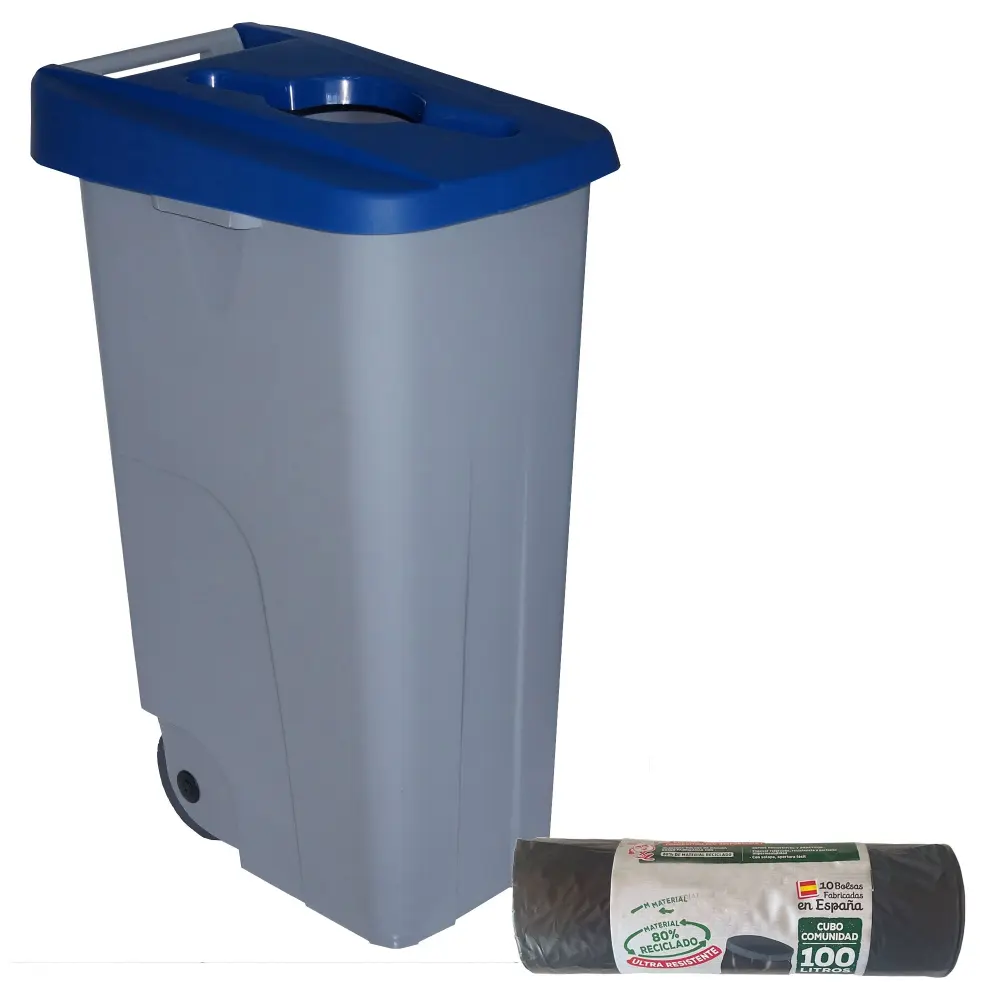Reciclador de Pared Well home contenedor abierto 85l azul h.76cm+10 bolsas de basura 100l