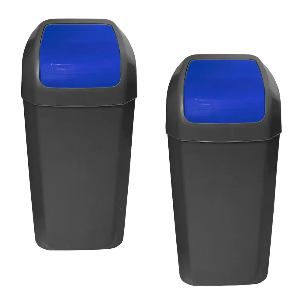 Set de 2 cubos - papeleras con tapa basculante de 15l/u color azul con Sistema de Apertura Suave