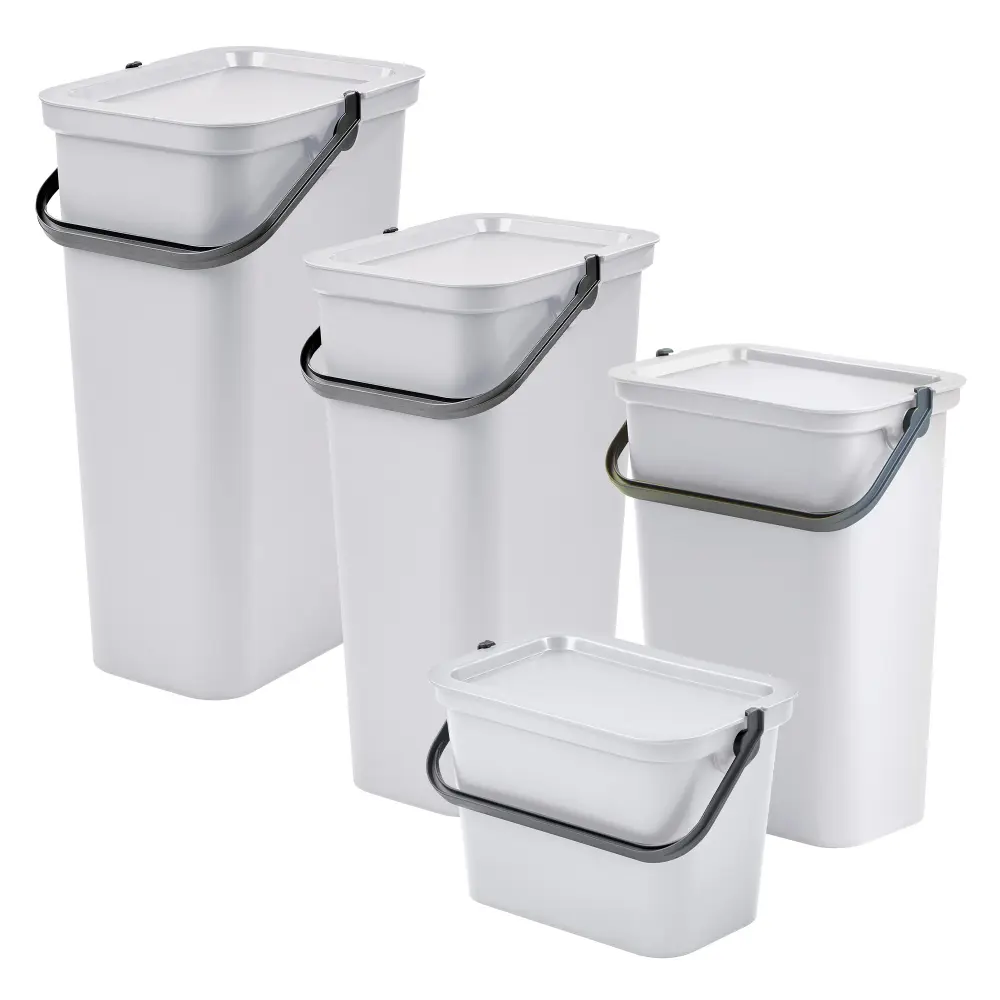 Wellhome set de 4 papeleras 5l/10l/25l/40l blanco con asa - moda | Resistente Olores y Manchas