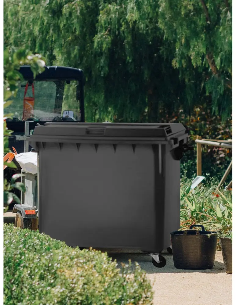 800 l | negro | contenedor de basura reciclables de colo - jardin202 con Tapa de Apertura Suave