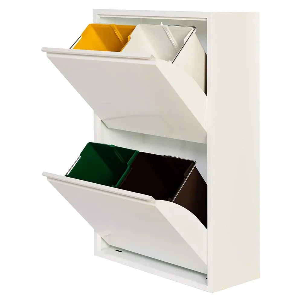 Antiderrames y Hermético Wellhome cubo de basura blanco mate - 68l con 4 compartimentos + reciclaje