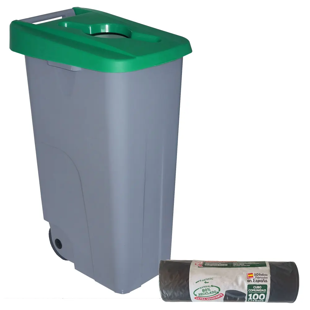 Cubo de Separación Well home contenedor abierto 85l verde h.76cm+10 bolsas de basura 100l