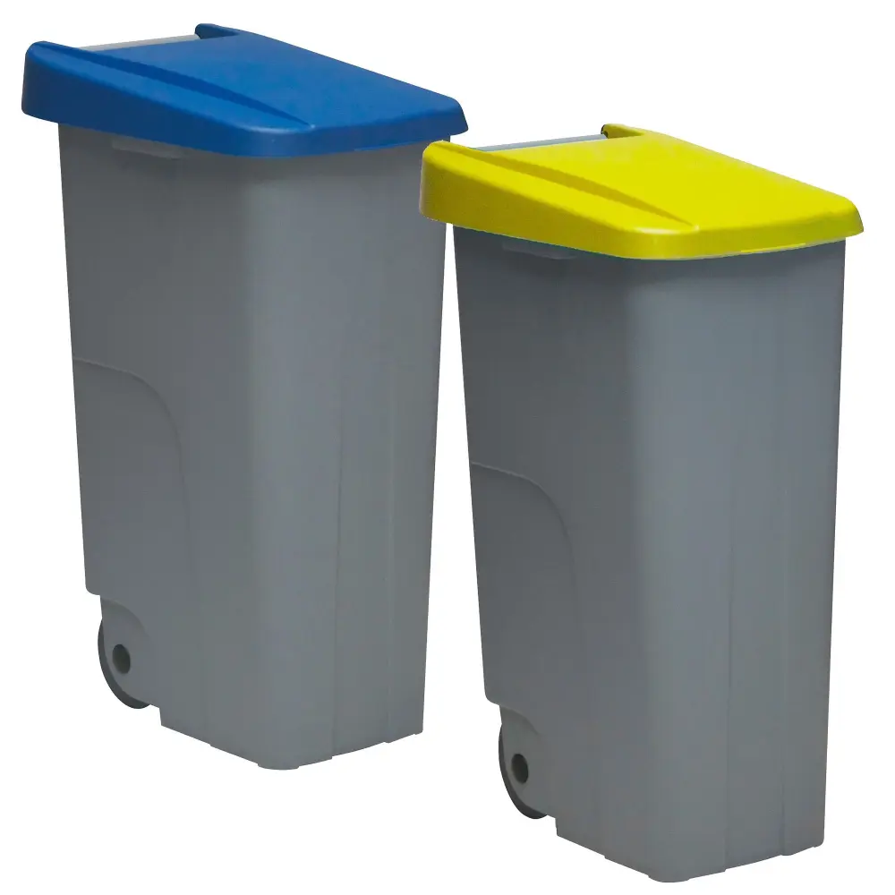 Cubo de Separación Well home set de 2 contenedores cerrados de 110l azul+amarillo h.88cm