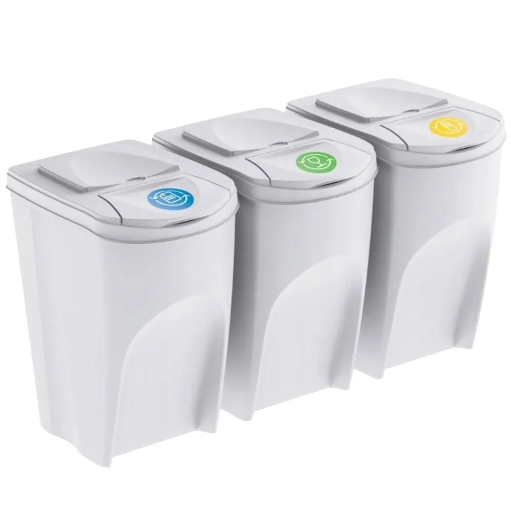 Gran Capacidad Well home set de 3 cubos de basura-papelera reciclaje, blanco roto, 3x35l