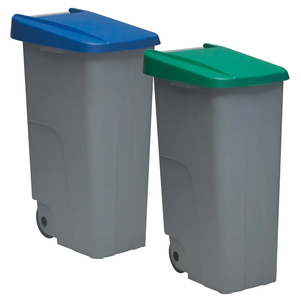 Well home set de 2 contenedores cerrados de 110l azul+verde h.88cm | Resistente Olores y Manchas
