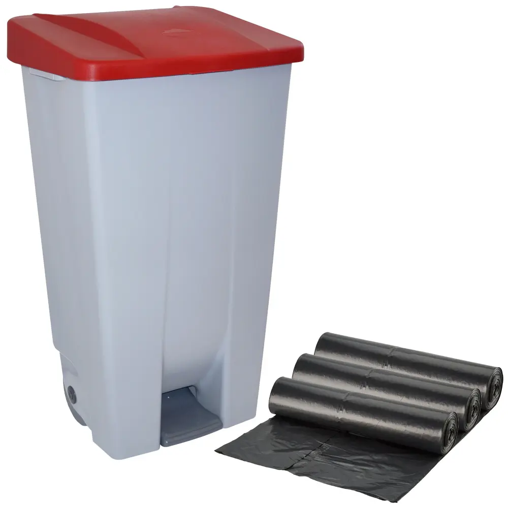 Wellhome contenedor selectivo rojo 120l + 3 bolsas de basuras de 10 un con Sistema de Apertura Suave