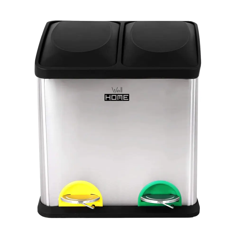 Wellhome cubo de reciclaje ecológico de 30l con 2 compartimentos - eco-home con Sistema de Pedal