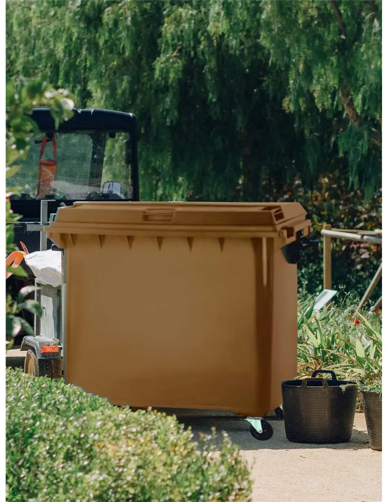 800 l | marrón | contenedor de basura reciclables de colo - jardin202 con Tapa de Apertura Suave