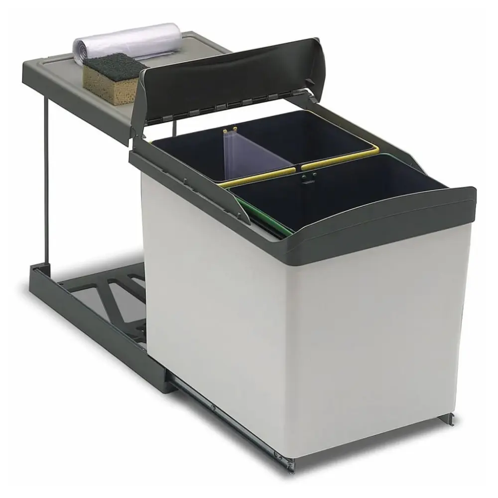 Papelera de Exterior Eyckhaus cubo de reciclaje con ruedas rectangular gris 1x16 l+2x7,5 l