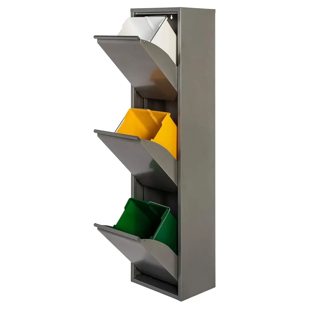 Wellhome cubo de basura con 3 compartimentos + 4 etiquetas 51l-gris brillo con Bolsas Incluidas