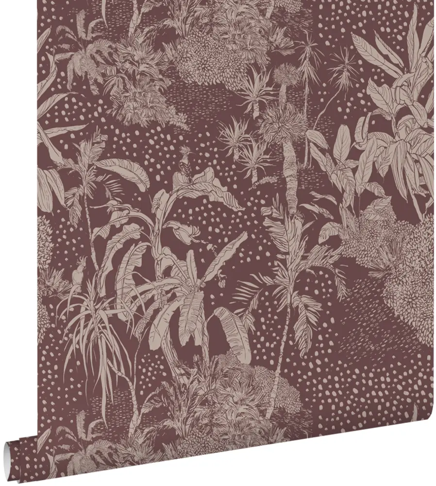 Estahome papel pintado hojas tropicales morado berenjena - 50 x 900 cm