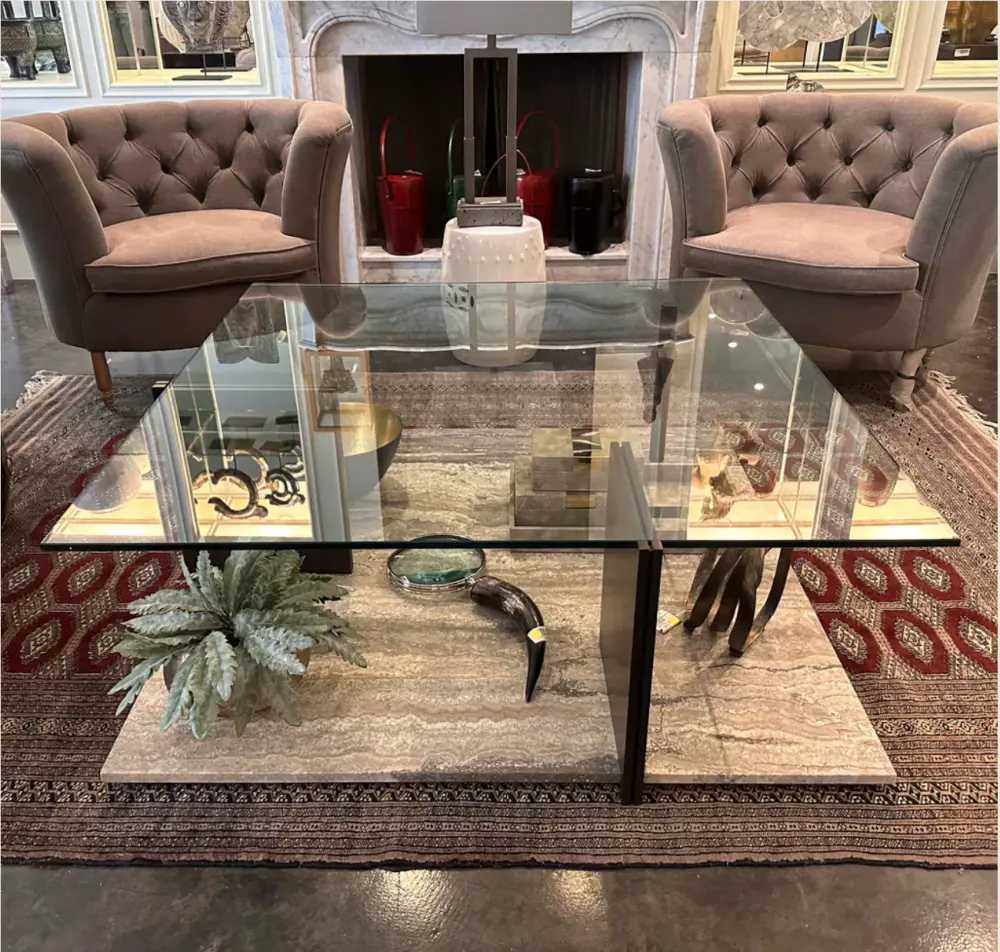 MESA MARMOL Y VIDRIO 120 X 120 CM MEDAN001