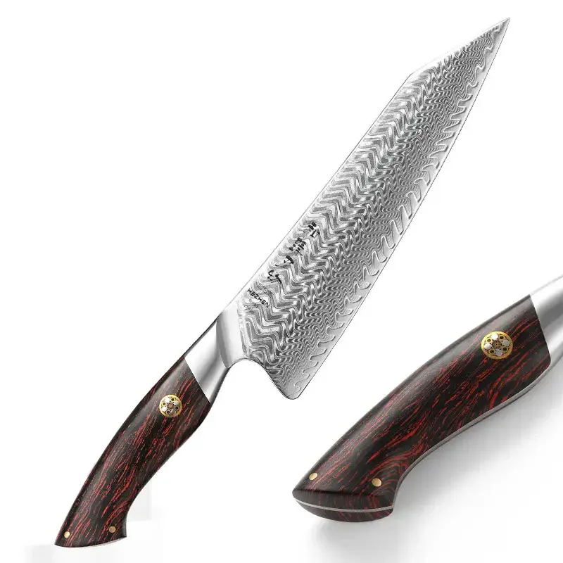 Cuchillo Kiritsuke 21cm 14Cr+Damasco Rojo Negro G10 | DISTINGUIDO