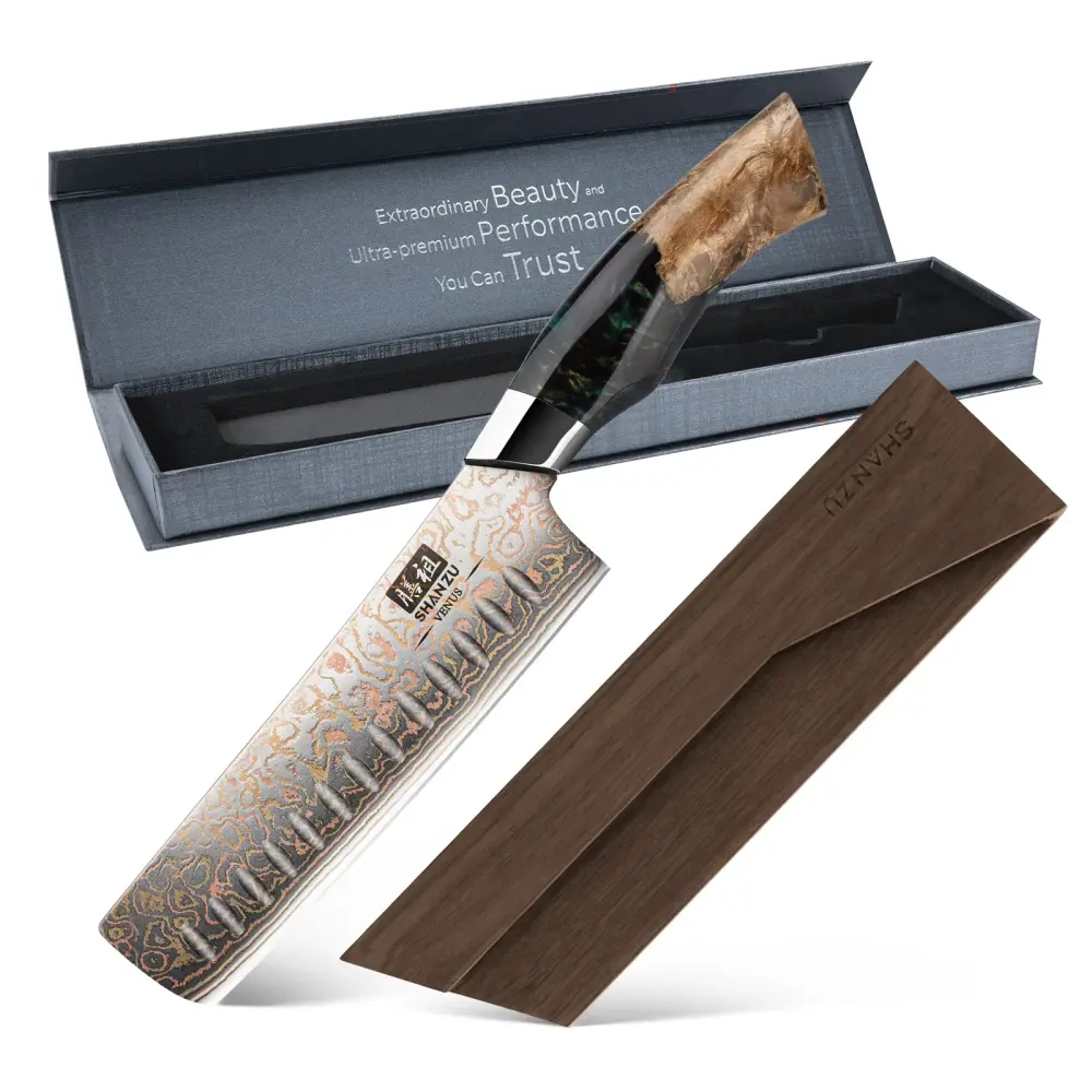 Série Venus | Couteau Nakiri Cuivre Damas 7" +Porte-couteaux magnétique