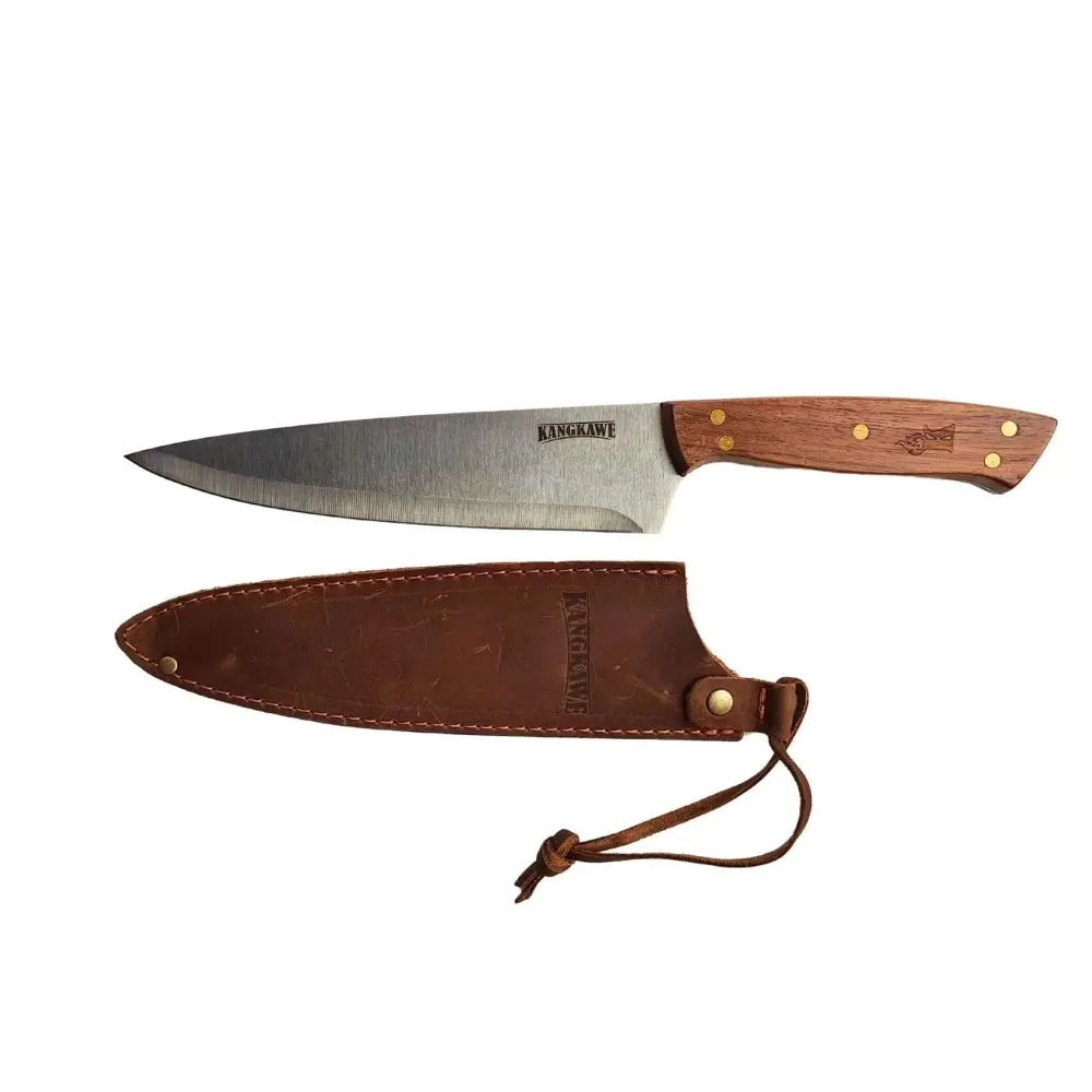 Bloque de Madera Cuchillo 8" Parrillero C/Funda De Cuero Café