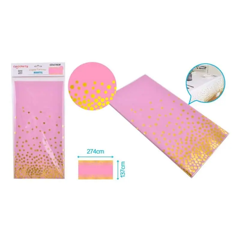 Decoración Premium para Fiesta Mantel de plástico rosa/dorado 137x274cm