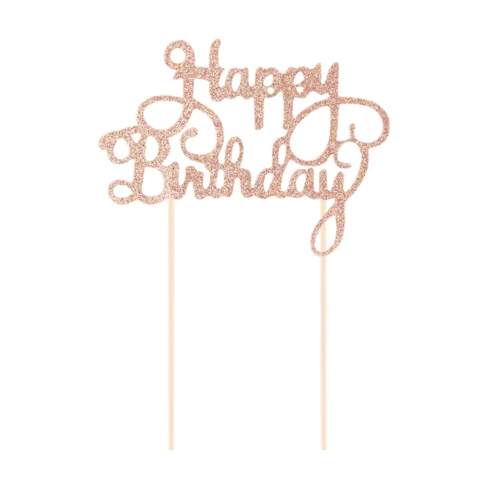 Adorno para tarta Happy Birthday, purpurina, oro rosa, 1 ud.