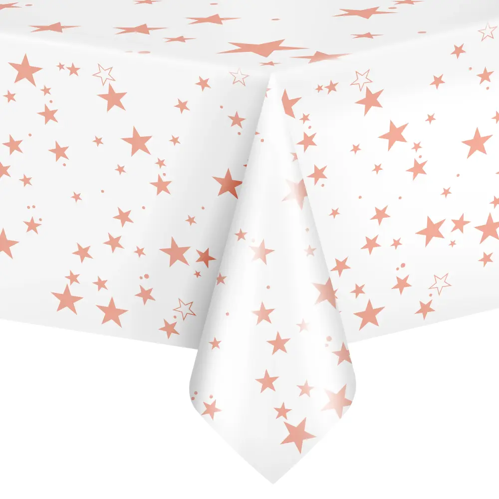 Mantel blanco con estrellas oro rosa 137x274cm