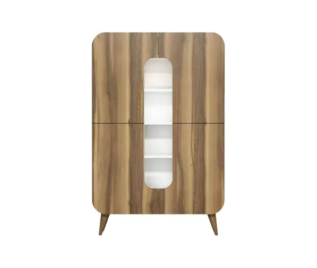Aparador Dgaudenz, Bufé de salón, Aparador de salón, Despensa de cocina, 93x32h144 cm, Nogal y Blanco Set de 4 Sillas