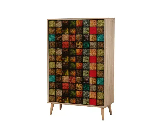 Aparador Dpersy, Bufé de salón, Aparador de salón, Despensa de cocina, 80x36h127 cm, Roble y Arcoíris con 5 ños de Ga...