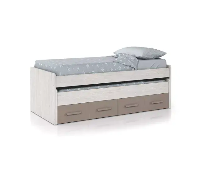 Certificado Oeko-Tex Cama individual Dmerli, Estructura de cama para dormitorio, Cama individual con cama extraíble y 4 c...