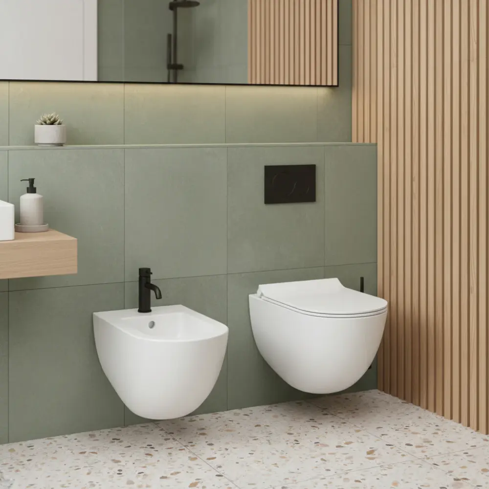 Coppia di Sanitari Sospesi 56x36 cm serie Dream di Ceramica Galassia con sedile slim tierno close