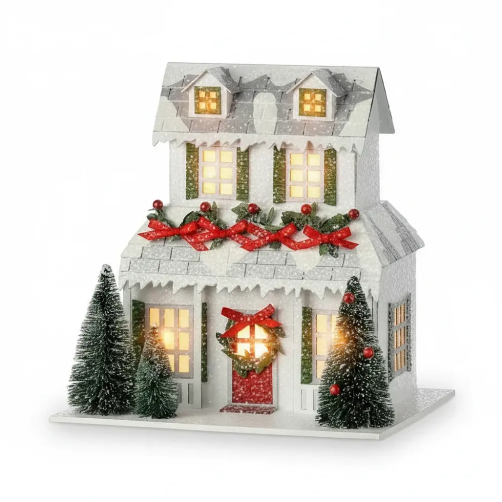 Casa de Pueblo Navideñ Iluminada (Estilo Village) con Figuras Incluidas