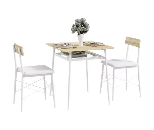 HOMCOM Conjunto de Mesa y Sillas de Comedor de 3 Piezas Mesa de Cocina con 2 Sillas sin Brazos Mesa Rectangular con Estant...